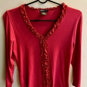 Vibrant Coral Ruffled Cardigan